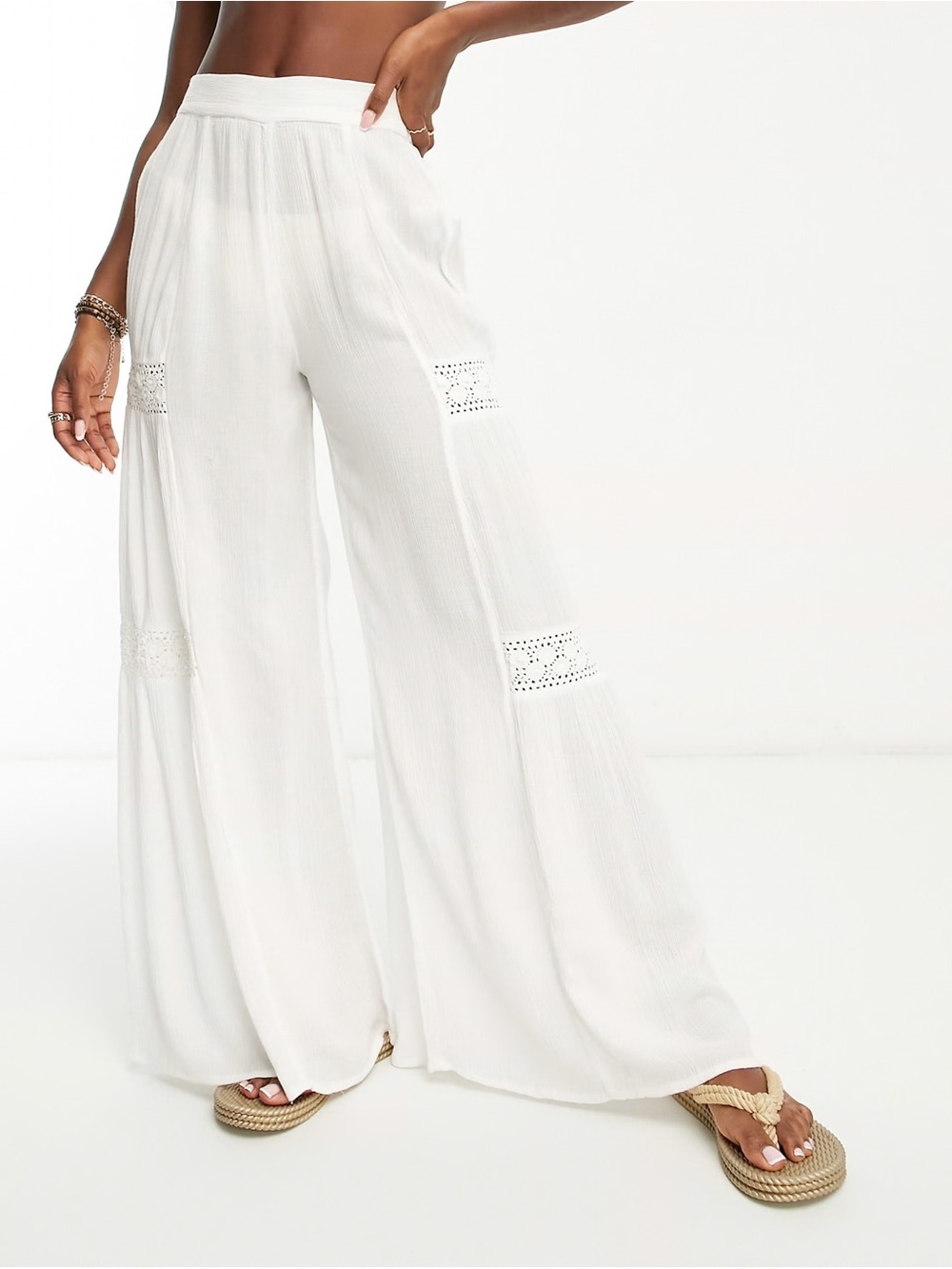 Rip Curl Alira Beach Pants White Lace Wide Leg Size S